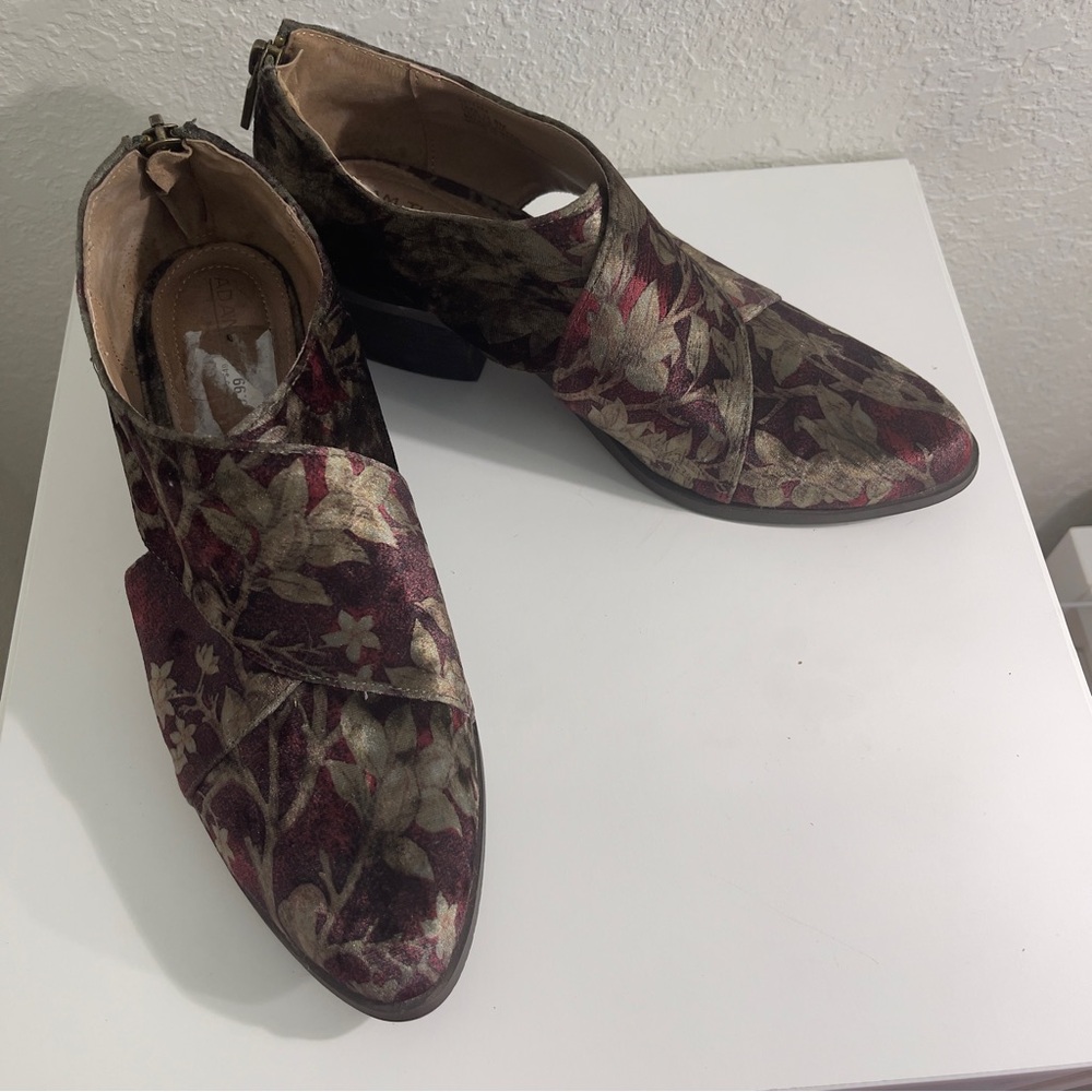 Floral Velvet Ankle Boots Size 8